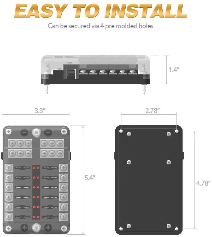 12 Circuit Negative Bus Blade Fuse Block