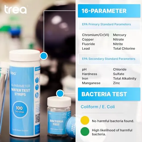16 in 1 Drinking Water Test Kit - Comprehensive Water Quality Analysis Includes pH, Hardness, Chlorine, Fluoride, Lead, Iron, Copper for Home Tap and Well Water