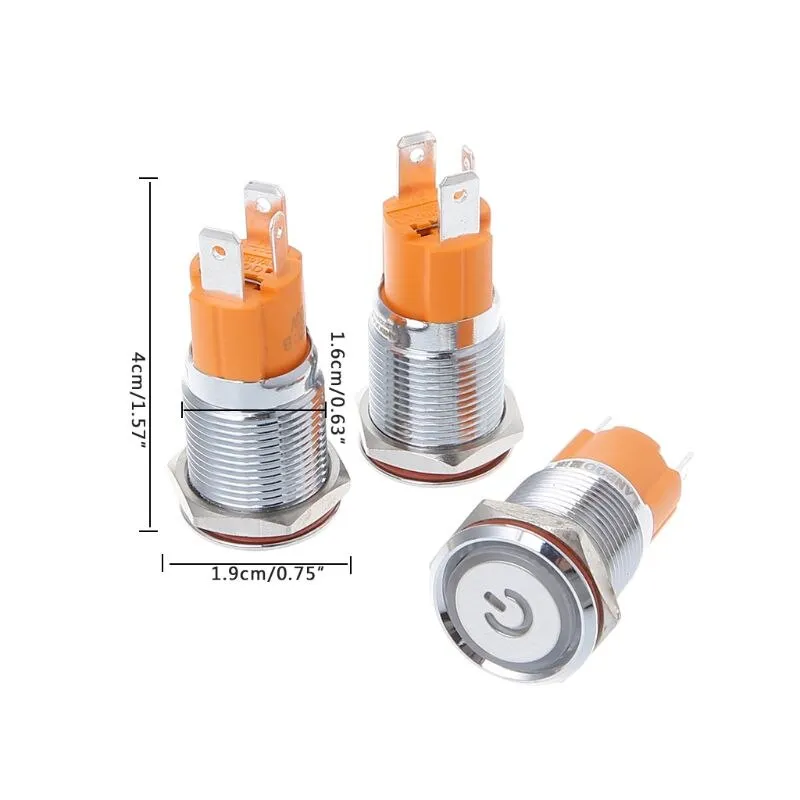 1PC Hole Size 16 mm Self-locking/Latching switch Metal push button switch With LED Light 220 V 10A Whosale&DropShip