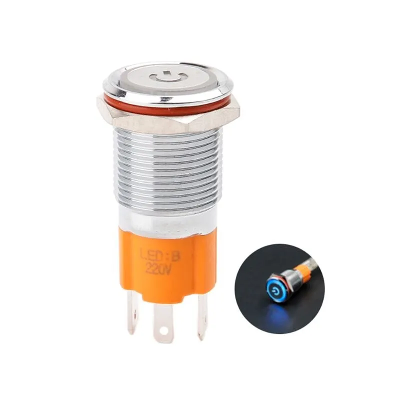 1PC Hole Size 16 mm Self-locking/Latching switch Metal push button switch With LED Light 220 V 10A Whosale&DropShip