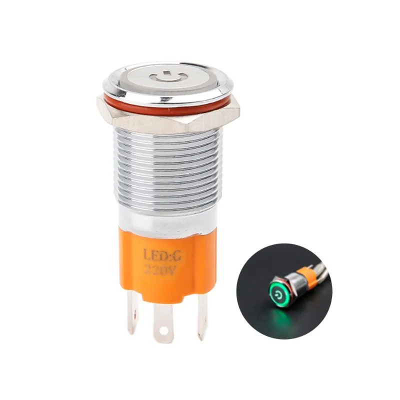 1PC Hole Size 16 mm Self-locking/Latching switch Metal push button switch With LED Light 220 V 10A Whosale&DropShip