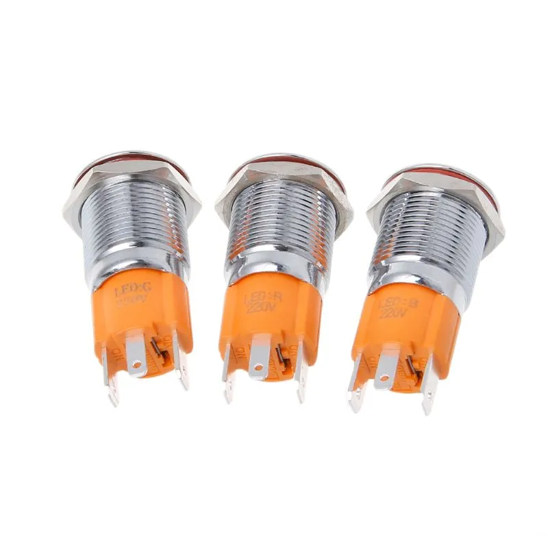 1PC Hole Size 16 mm Self-locking/Latching switch Metal push button switch With LED Light 220 V 10A Whosale&DropShip