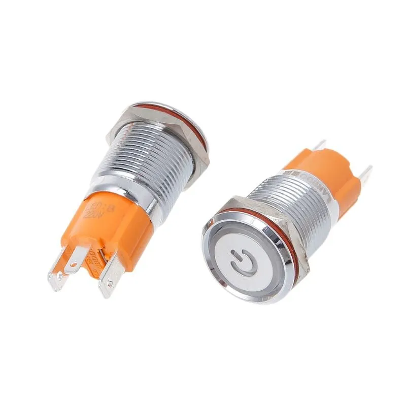 1PC Hole Size 16 mm Self-locking/Latching switch Metal push button switch With LED Light 220 V 10A Whosale&DropShip