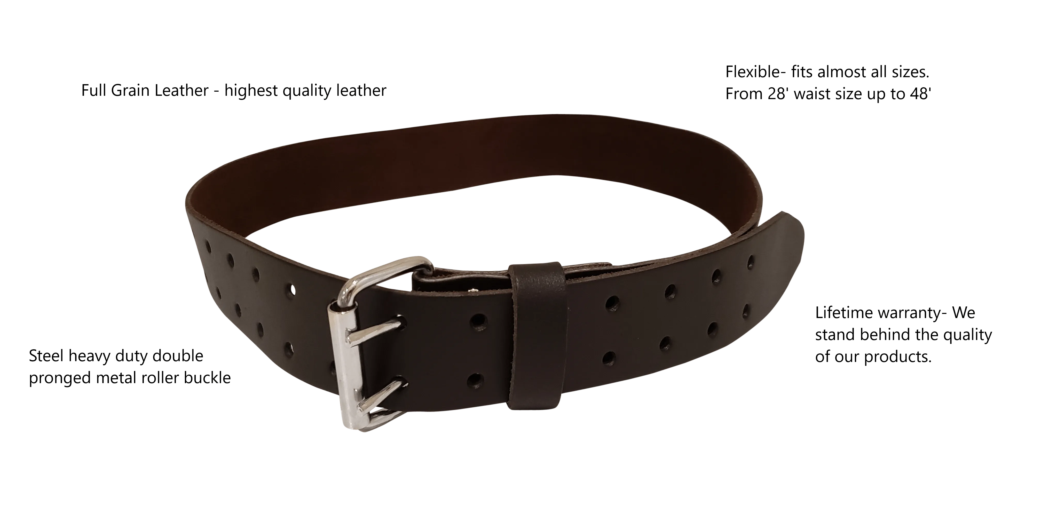 2-Inch Leather Tool Belt for Tool Pouches & Bags -  30" to 46"