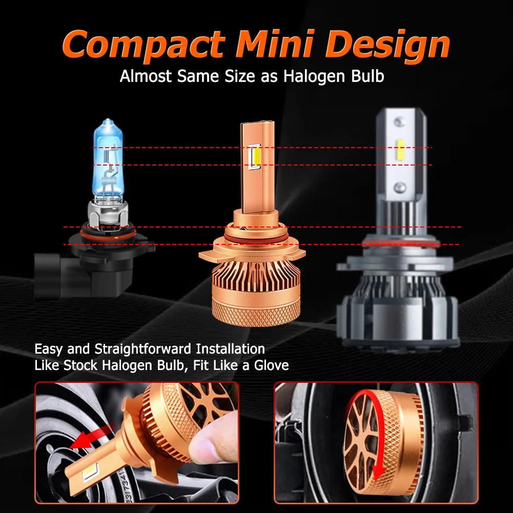 2pcs T12 9012 HIR2 LED Headlight Bulbs 50W Super Bright 6000K Cool White