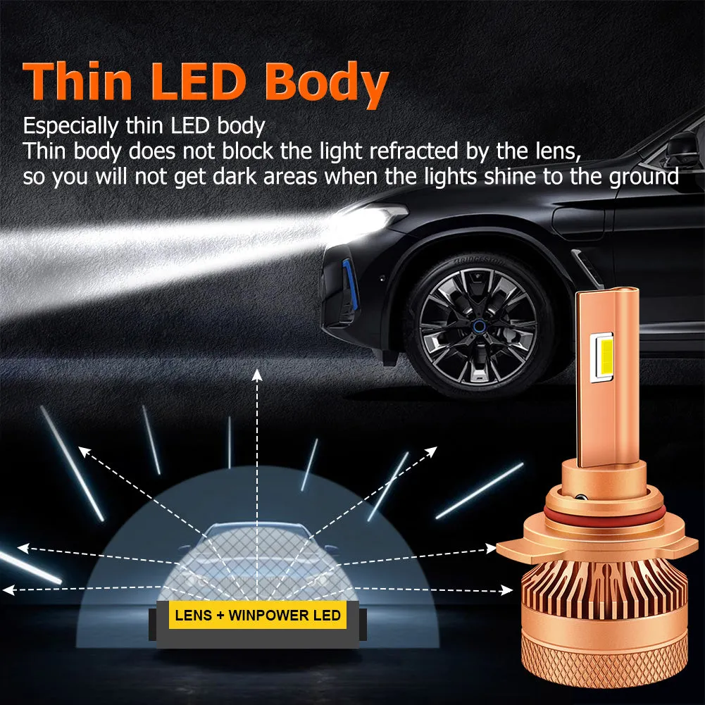 2pcs T12 9012 HIR2 LED Headlight Bulbs 50W Super Bright 6000K Cool White