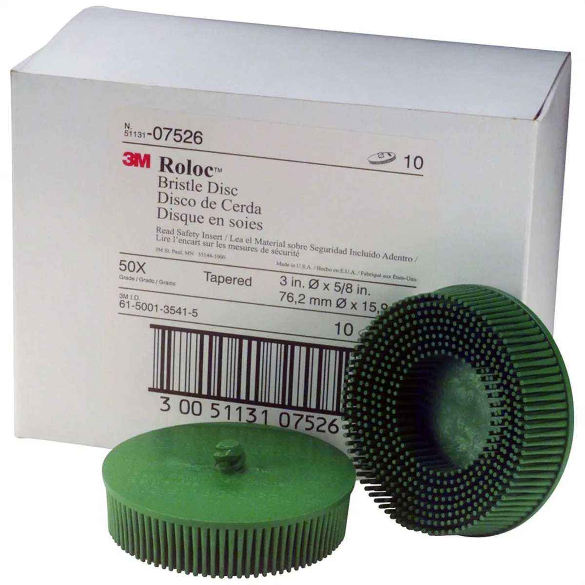 3" Scotch-Brite Roloc Bristle Discs 50 Grit Coarse Green MMM7526