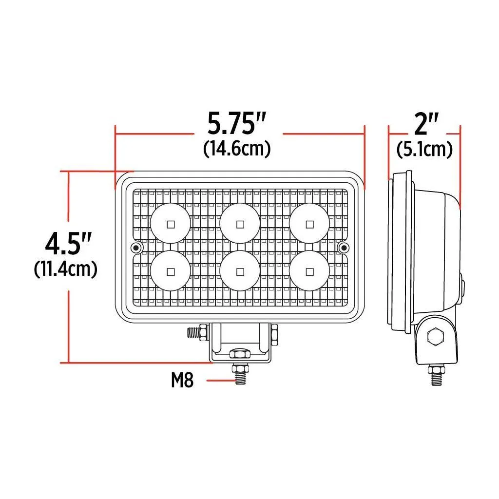 4" x 6" Rectangular Heavy Duty LED Work Light - Flood Beam - 1200 Lumens (6 Diodes)