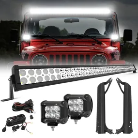 50'' Light Bar & 2 Pods Work Lights & All Brackets Kit for 1997-2006 Jeep Wrangler TJ