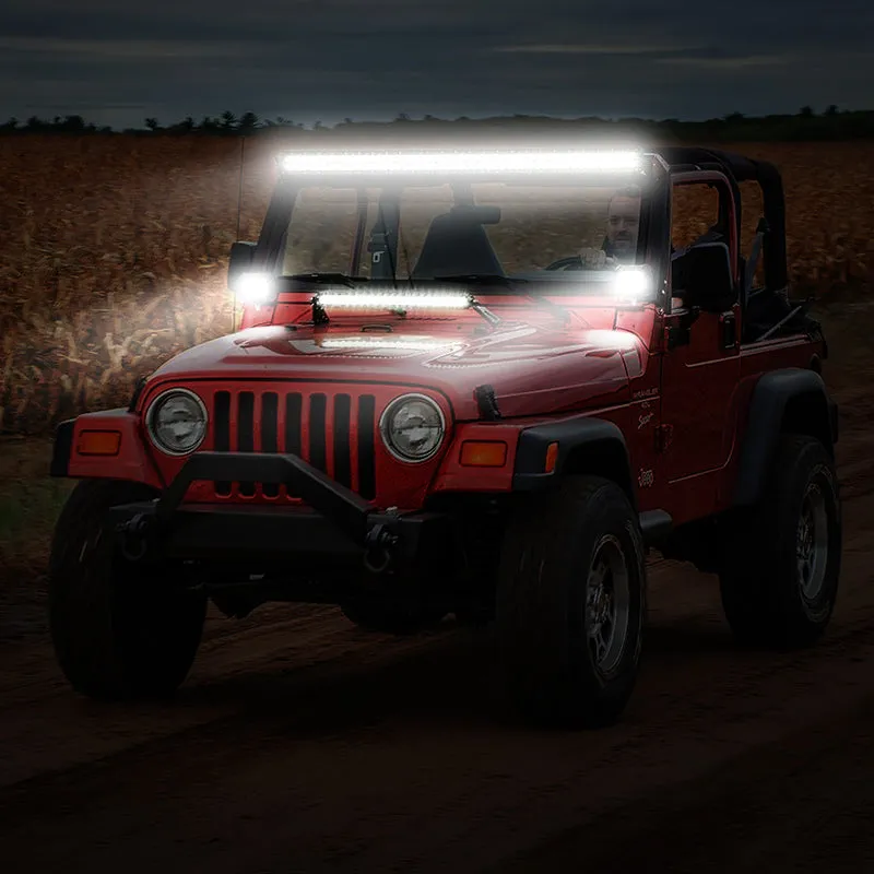 50'' Light Bar & 2 Pods Work Lights & All Brackets Kit for 1997-2006 Jeep Wrangler TJ