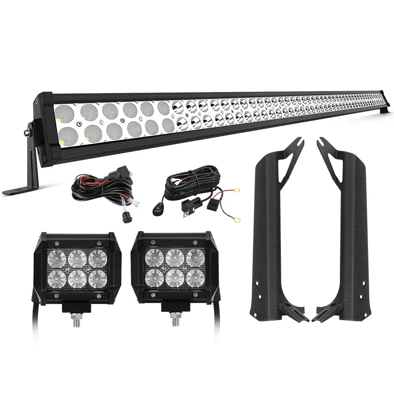50'' Light Bar & 2 Pods Work Lights & All Brackets Kit for 1997-2006 Jeep Wrangler TJ