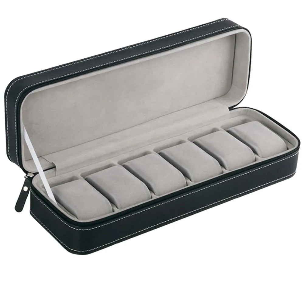 6/10/12 Slots Black Vegan Leather Apple Watch Box Portable Organizer