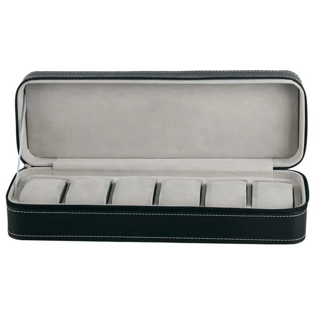 6/10/12 Slots Black Vegan Leather Apple Watch Box Portable Organizer
