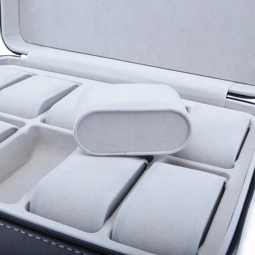 6/10/12 Slots Black Vegan Leather Apple Watch Box Portable Organizer