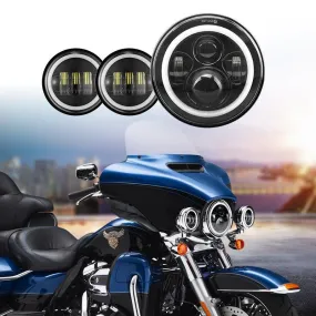 7 Inch LED Headlight with White Halo and Turn Signal Lights   4.5 Inch LED Halo Fog Lights