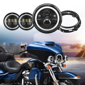 7'' LED Halo Headlights with Turn Signals   4.5'' LED Halo Fog Lights   Bracket