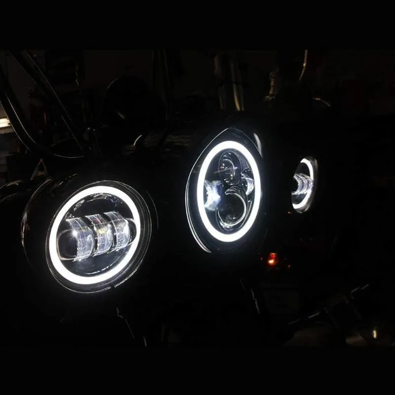 7'' LED Halo Headlights with Turn Signals   4.5'' LED Halo Fog Lights   Bracket