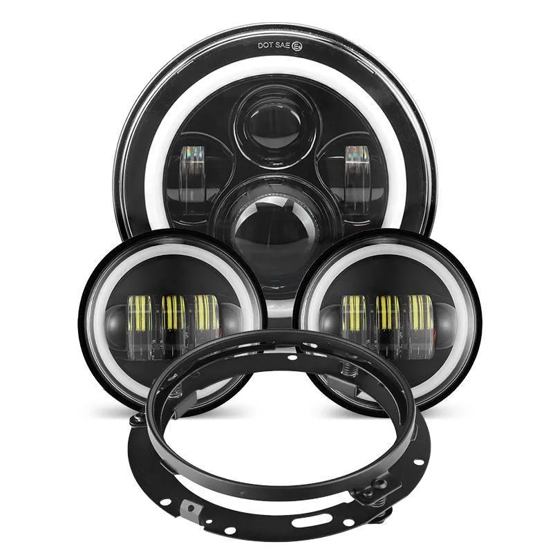 7'' LED Halo Headlights with Turn Signals   4.5'' LED Halo Fog Lights   Bracket