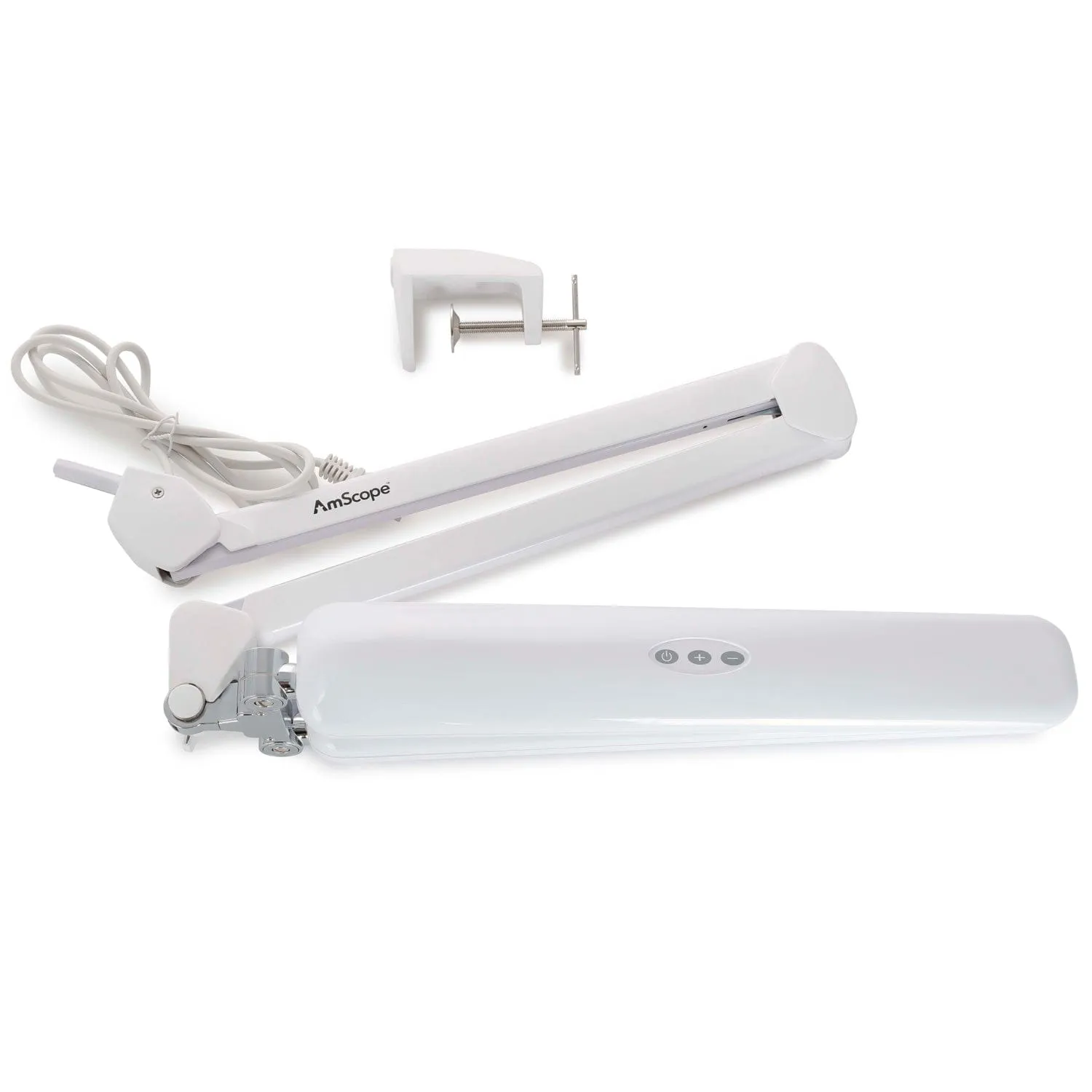 AmScope 24W 180 LED Dual-Head Task Lamp on Articulating Arm with Table Clamp