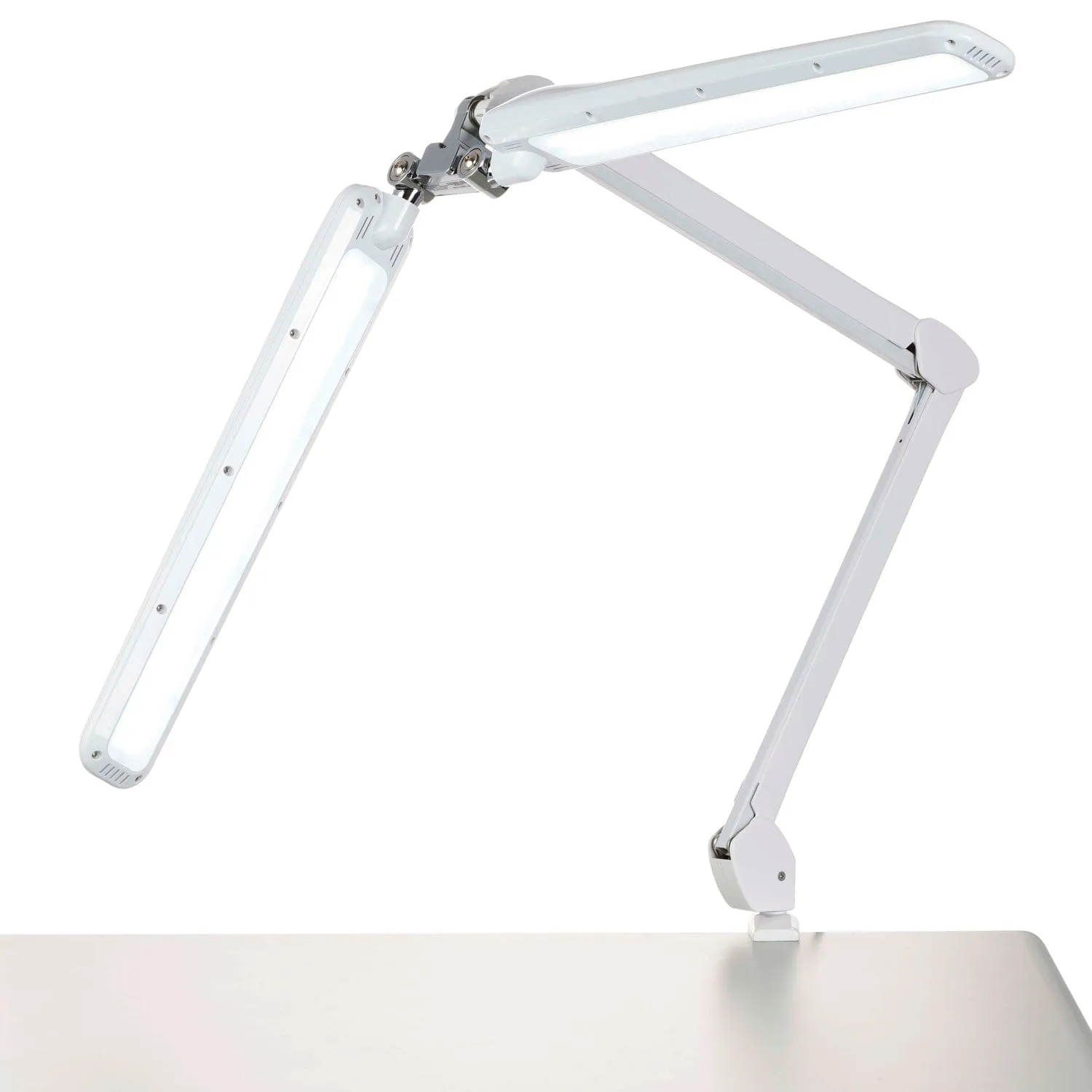 AmScope 24W 180 LED Dual-Head Task Lamp on Articulating Arm with Table Clamp