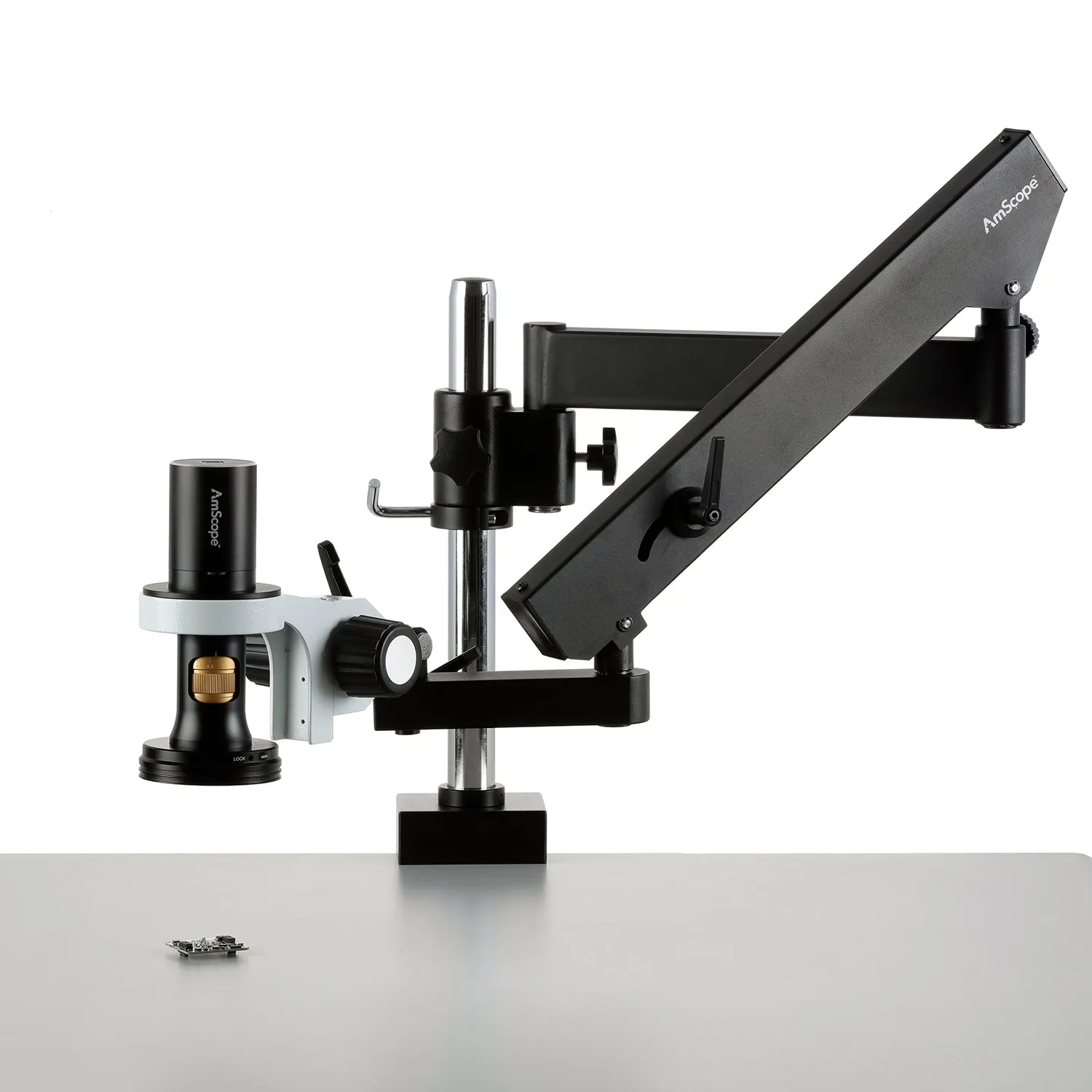 AmScope DM756 Series 8.3MP USB All-in-One Digital Microscope with Zoom Optics on Articulating Arm with Pillar