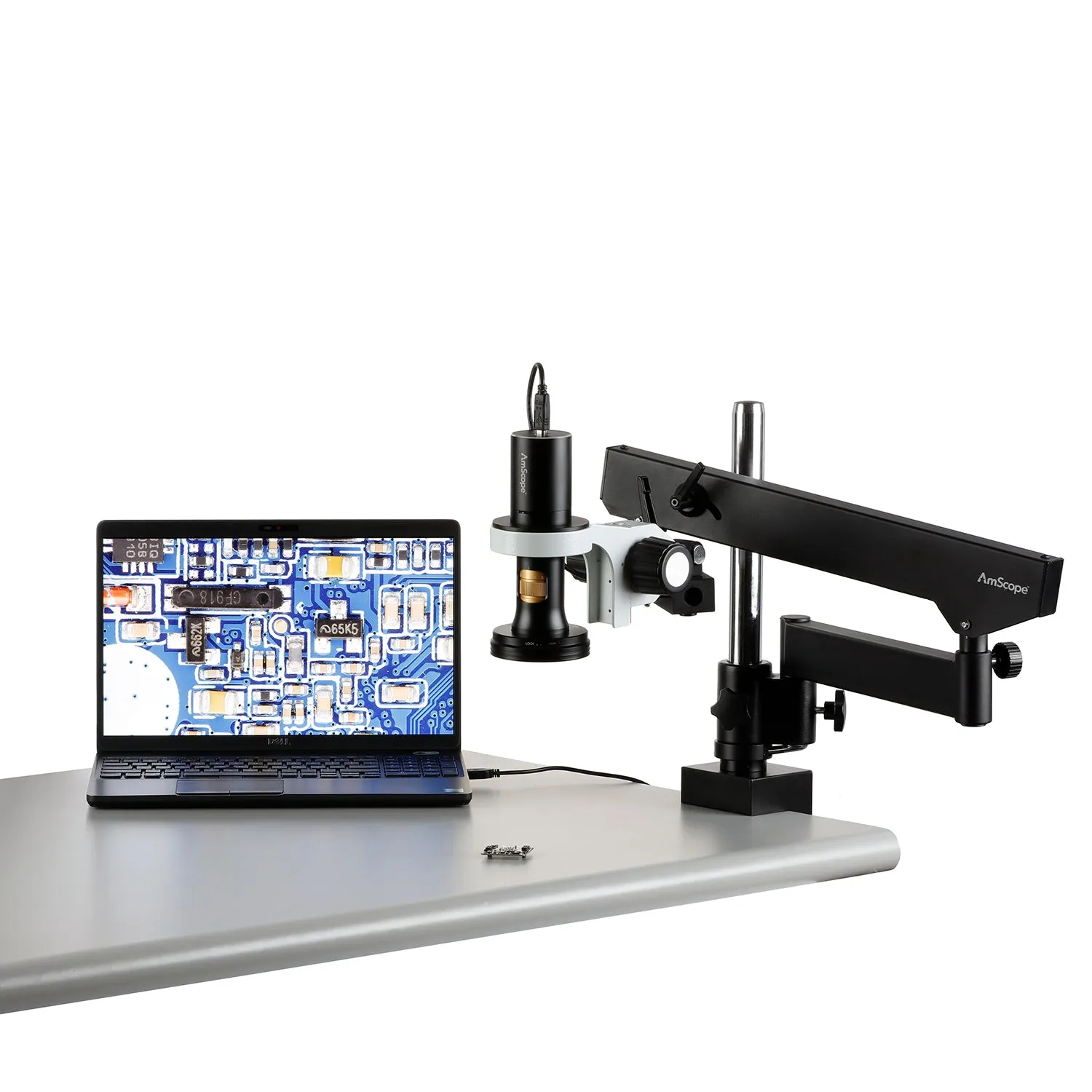 AmScope DM756 Series 8.3MP USB All-in-One Digital Microscope with Zoom Optics on Articulating Arm with Pillar
