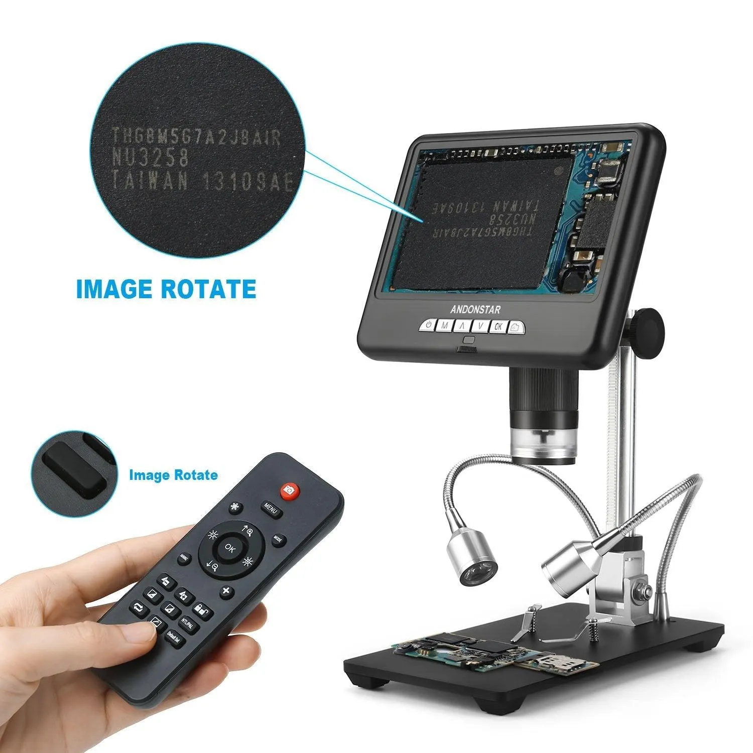 Andonstar AD207 7 inch 3D Digital Microscope Soldering Tool for Phone/PCB/SMD Repair with Image Rotate Function
