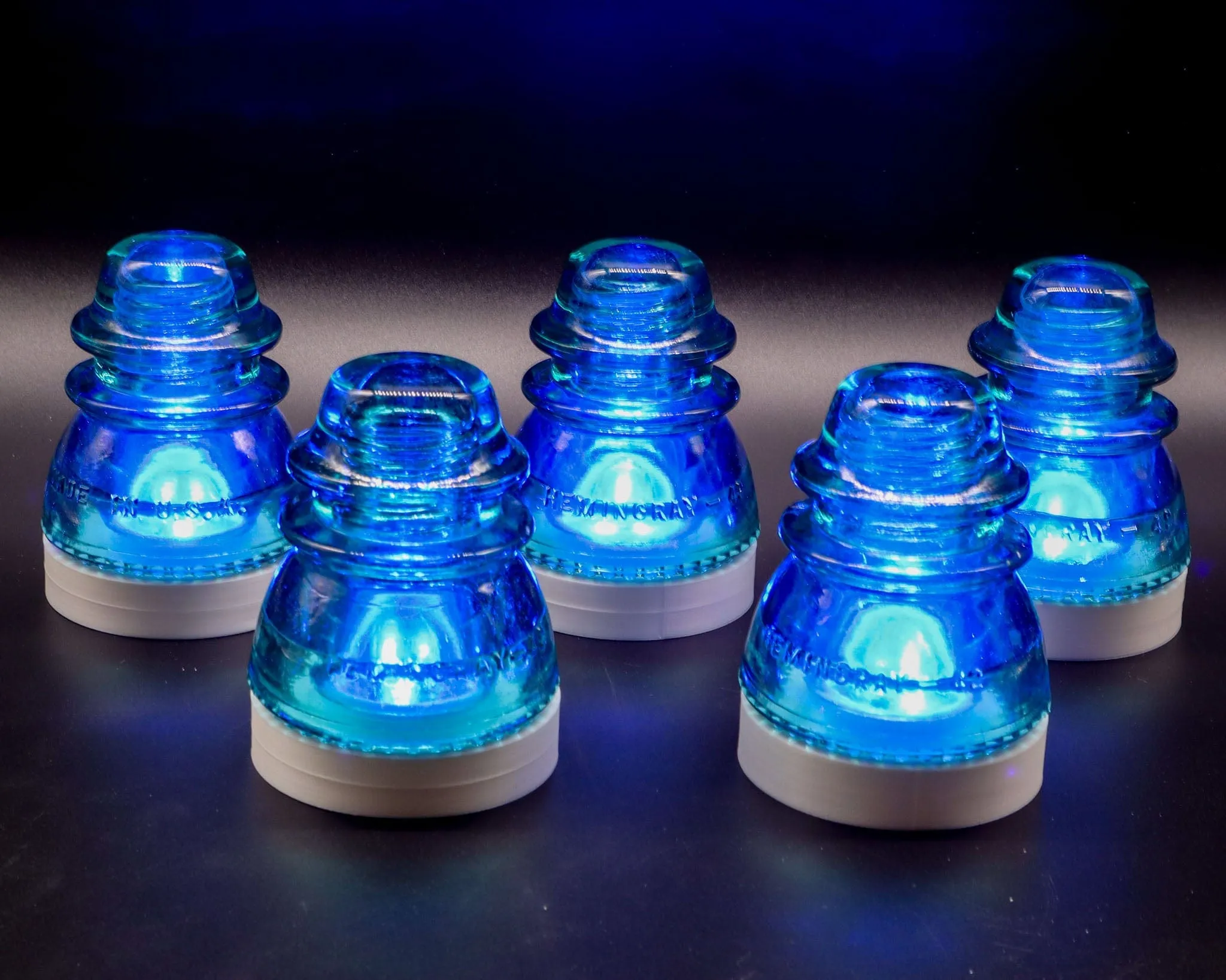 Battery Powered Lamp Base Set of 5 With Remote for Glass Insulators
