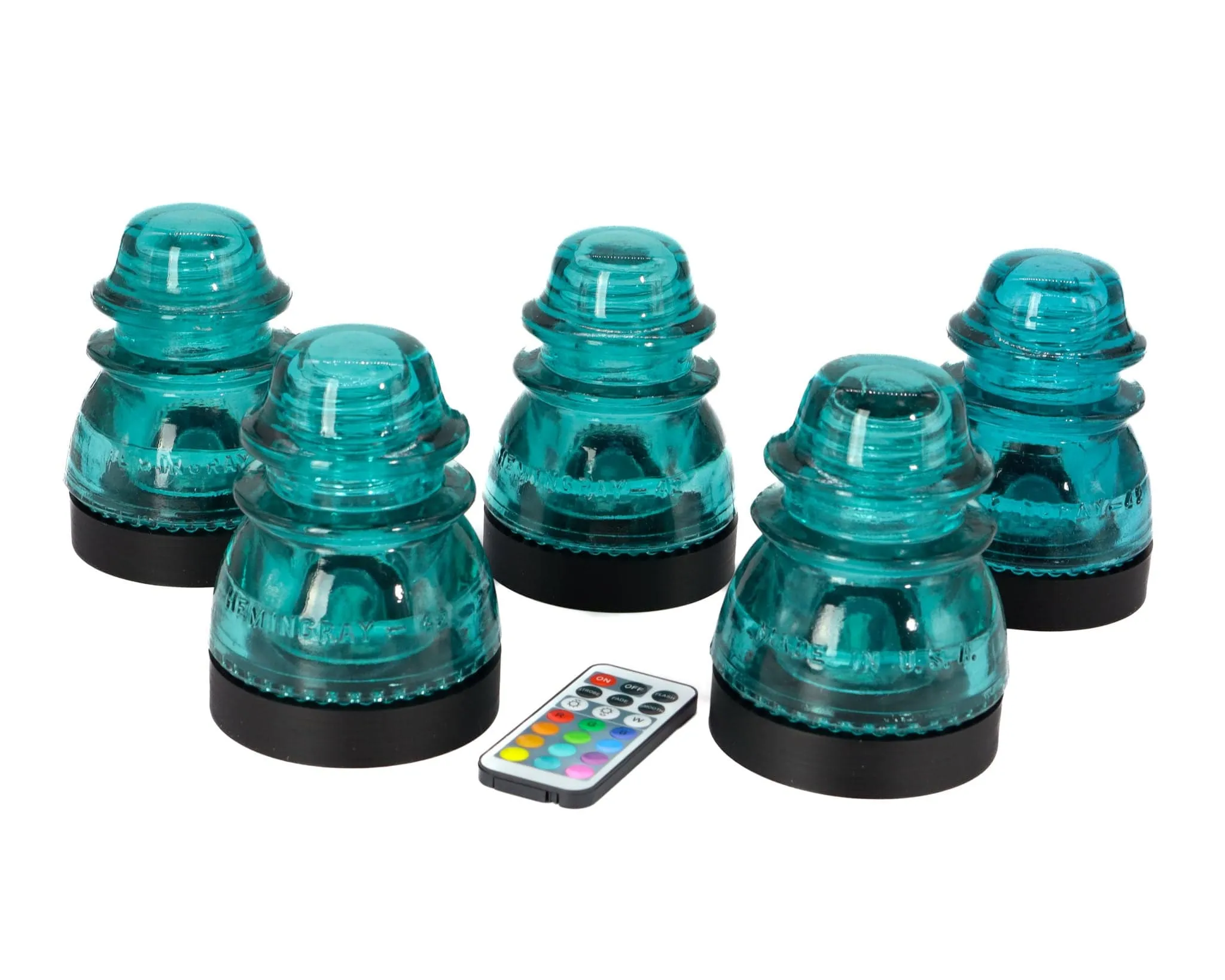 Battery Powered Lamp Base Set of 5 With Remote for Glass Insulators