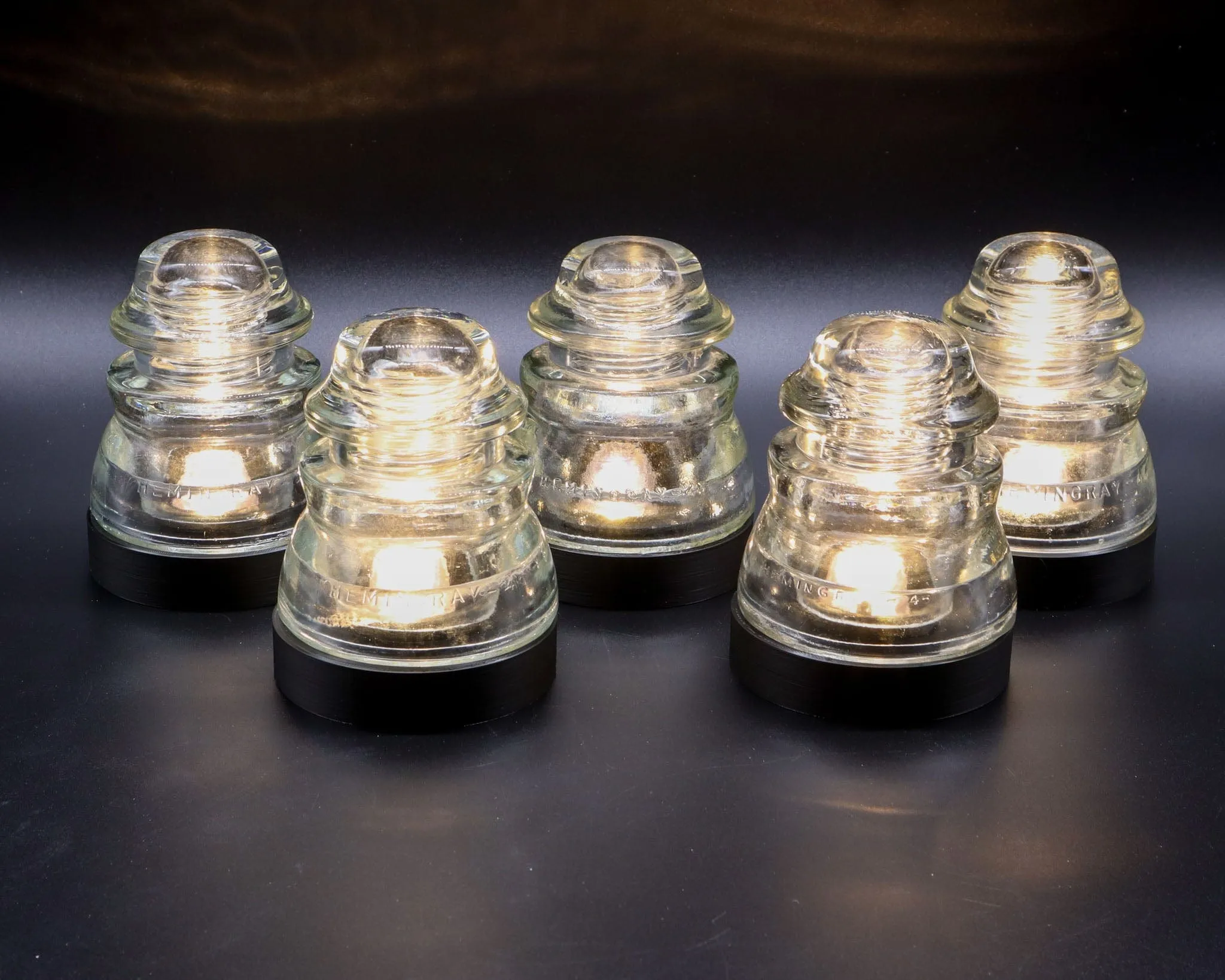 Battery Powered Lamp Base Set of 5 With Remote for Glass Insulators