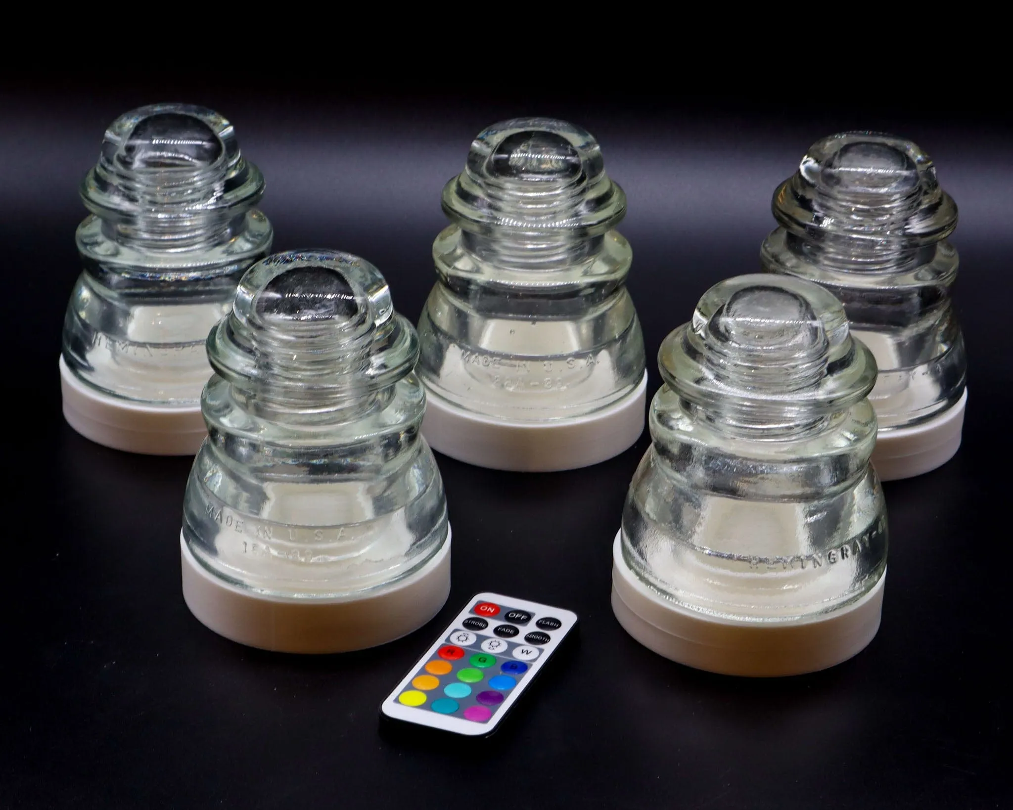 Battery Powered Lamp Base Set of 5 With Remote for Glass Insulators