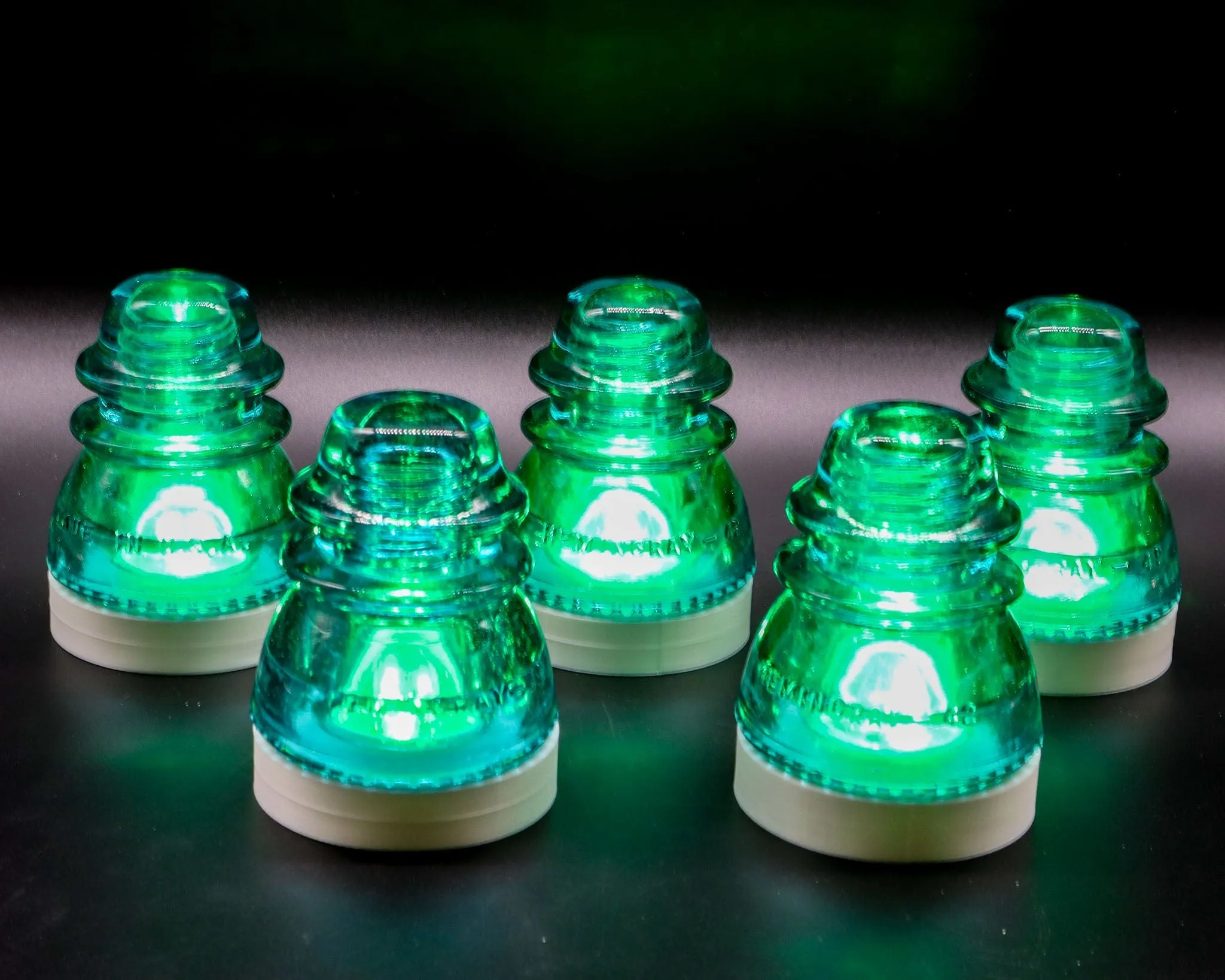 Battery Powered Lamp Base Set of 5 With Remote for Glass Insulators