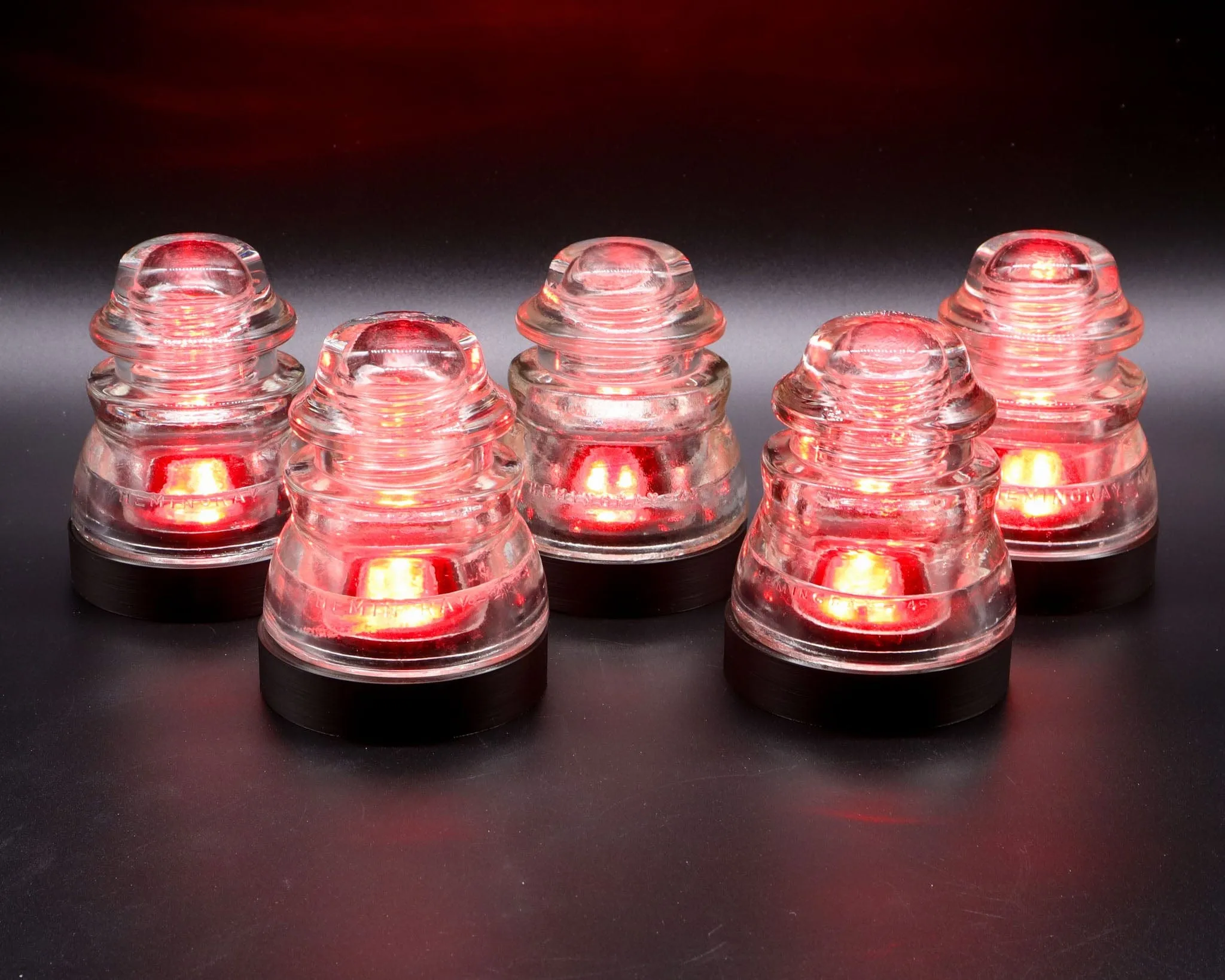 Battery Powered Lamp Base Set of 5 With Remote for Glass Insulators