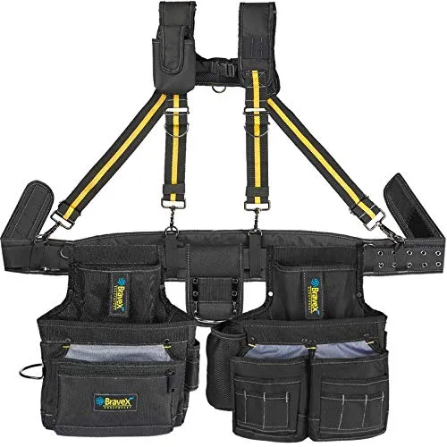 Bravex Tool Belt Suspenders, Tool Vest Pro Ultra 20 Bags Y-Style Toolbelt 5 Combo Apron Tool Pouch For Framers Carpenter Electrician 1200D Ballistic Nylon