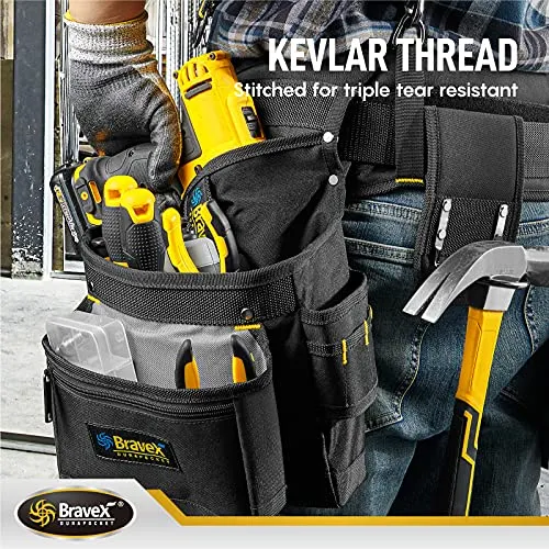 Bravex Tool Belt Suspenders, Tool Vest Pro Ultra 20 Bags Y-Style Toolbelt 5 Combo Apron Tool Pouch For Framers Carpenter Electrician 1200D Ballistic Nylon