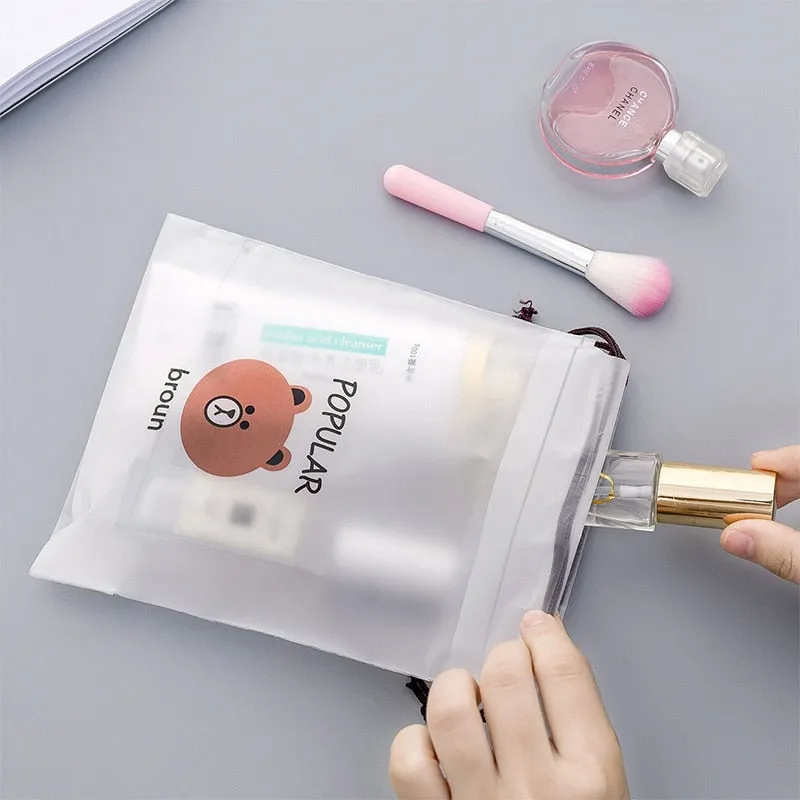 Brown Bear Transparent Cosmetic Bag Travel Makeup Case Women Zipper Make Up Bath Organizer Storage Pouch Toiletry Wash Beaut Kit