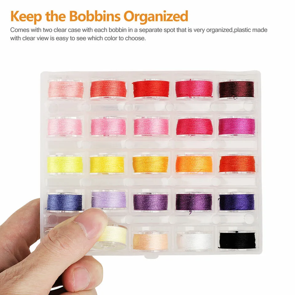 Case Organizer w/50 Clear Sewing Machine Bobbins and Assorted for Brother