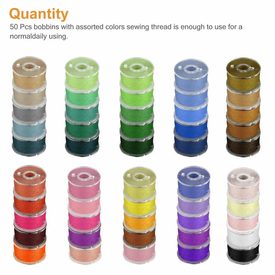 Case Organizer w/50 Clear Sewing Machine Bobbins and Assorted for Brother