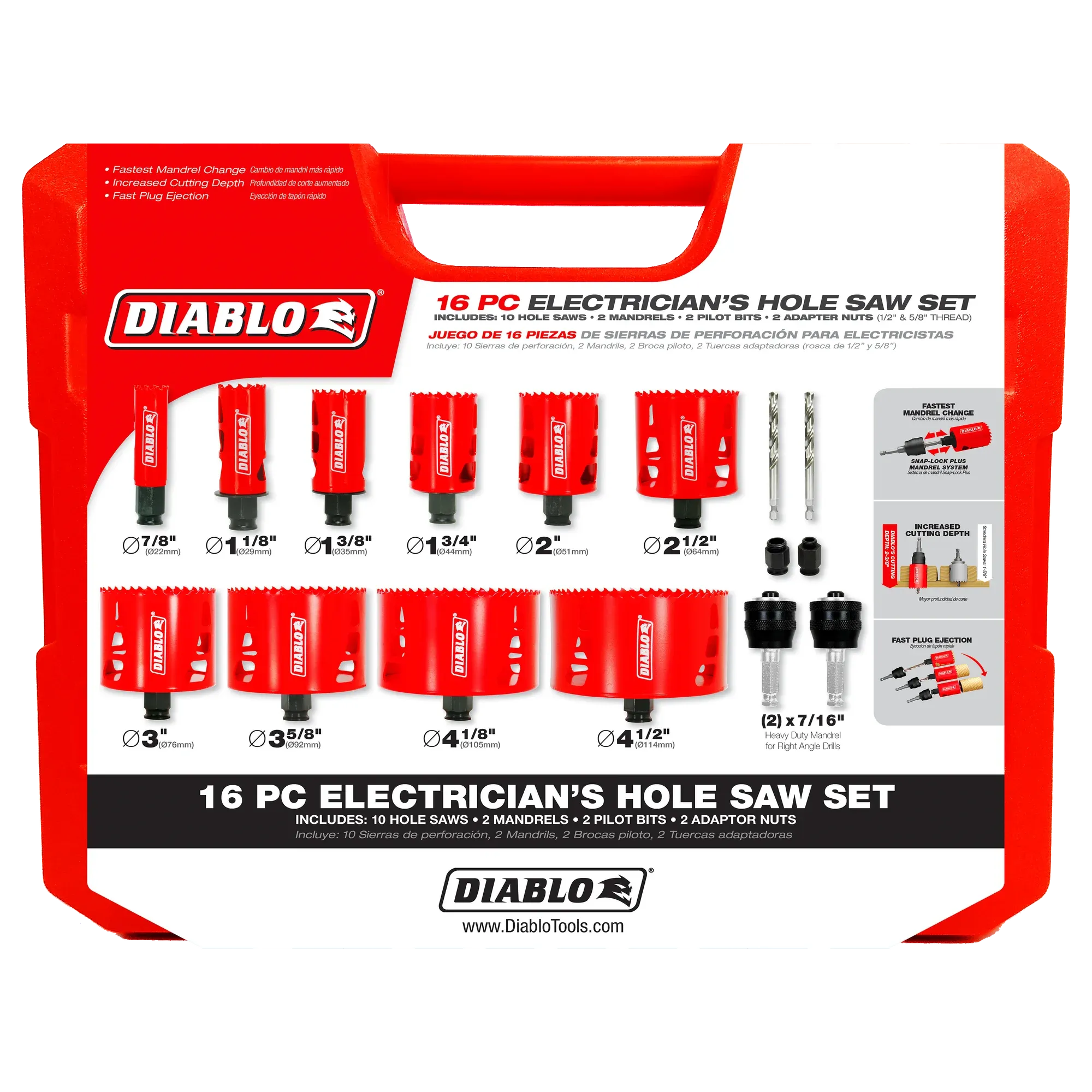 Diablo Tools DHS16SEL 16 pc Bi‑Metal Hole Saw Set for Electricians