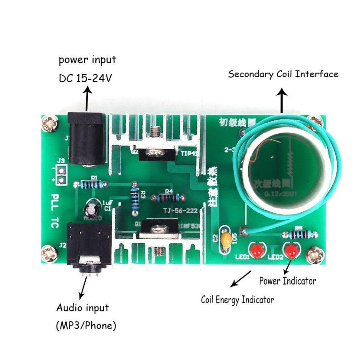 DIY Mini Tesla Coil Kit Module, Plasma Speaker Electronic Kit, 15W DC 15-24V 2A , Great Educational Toy