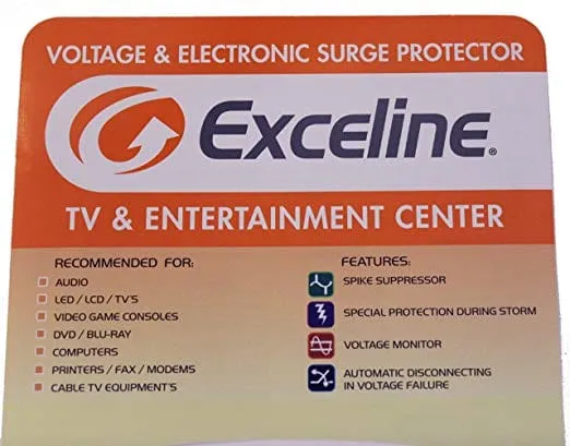 Exceline 3 Outlet Voltage & Electronic TV Surge Protector TV & Entertainment Center Ideal for Audio, LED LCD Tv's Video Game Consoles DVD and Blue -Ray- GSM-TV120E