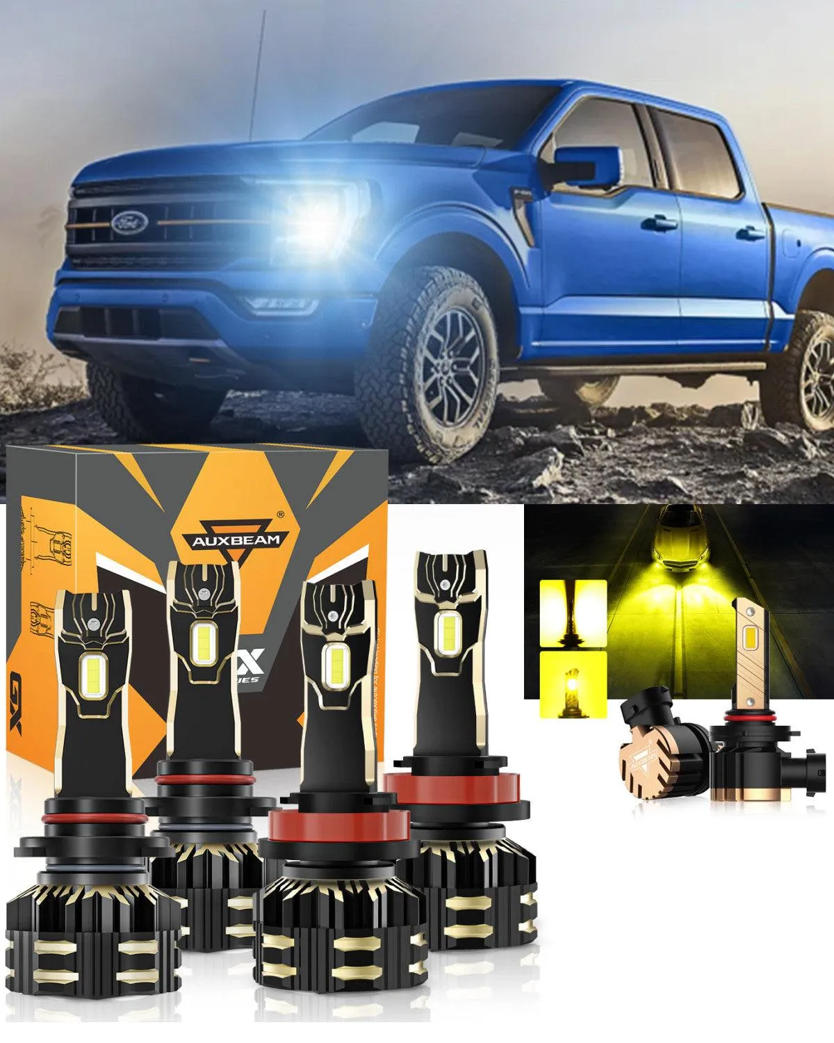 For 2015-2020 Ford F-150 9005 H11 LED Headlight Bulbs Bundle