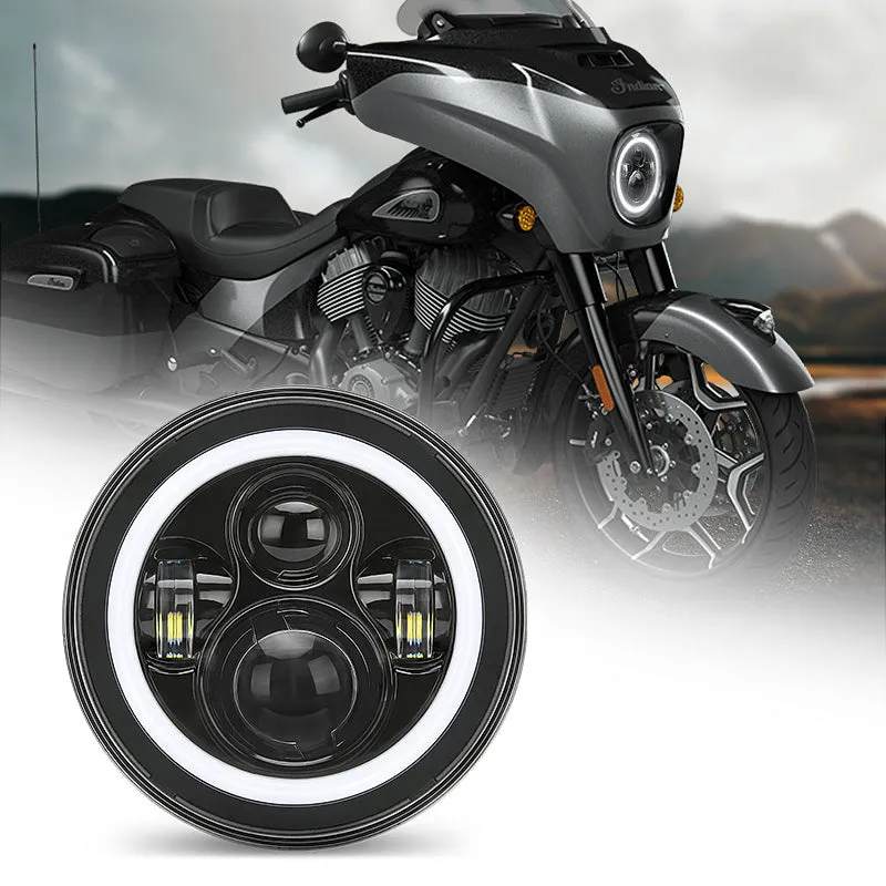 Indian Motorcycle 7 inch LED Headlight Projector with White Halo and Turn Signal Lights