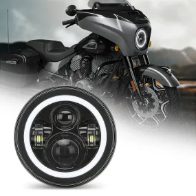 Indian Motorcycle 7 inch LED Headlight Projector with White Halo and Turn Signal Lights