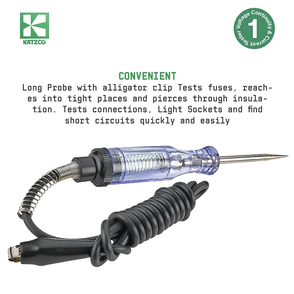 Katzco Voltage Continuity and Current Tester - 6-12 V DC - 24 V AC Circuit - Heavy Duty