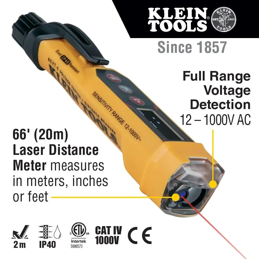 Klein Tools NCVT-6 Non-Contact Voltage Tester Pen 12-1000V AC with Laser Distance Meter