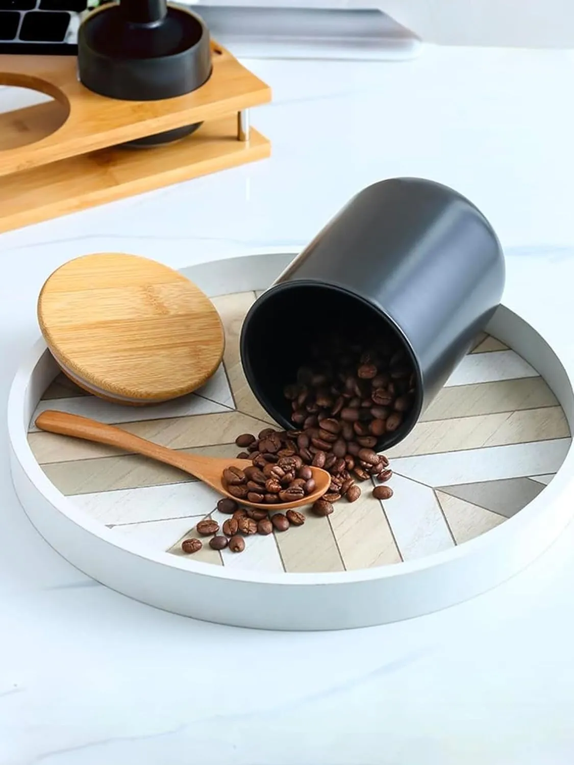 Kuber Industries Ceramic Jar with Bamboo Lid 800ml | Air Tight Containers for Kitchen Storage | Multipurpose-Tea,Coffee,Snacks,Sugar,Salt,Dry Fruit,Pulses | Black (Pack of 2)