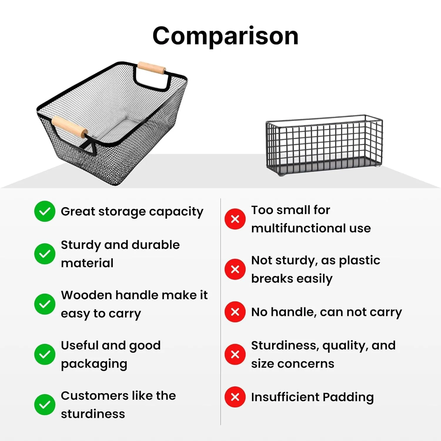 Kuber Industries Metal Mesh Basket for Storage with wooden handle | 360gm | Fruit basket basket for kitchen | Kitchen organizer | Baskets for organizing home and kitchen | Multipurpose | Black
