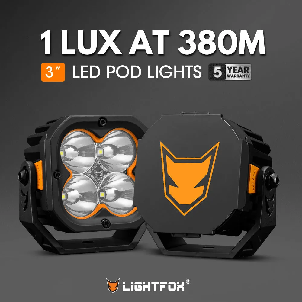 LIGHTFOX Pair 3inch Cygnus-4 Osram LED Pod Lights 1Lux@380m 3,834LM