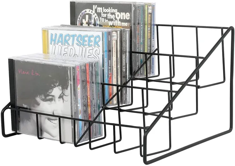Matte Black Metal Wire CD Holder Storage Stand, 3 Tier Media Jewel Case Organizer Rack